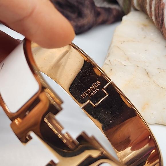 Hermès Designer Bracelet Rose Gold/White Enamel Size 7 - Picture 15 of 16
